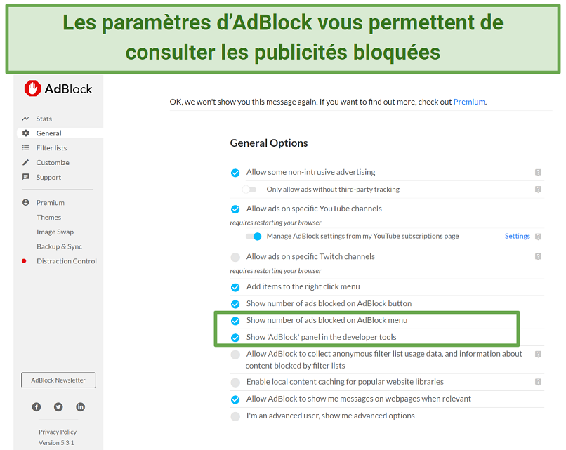 Screenshot of AdBlock's Chrome interface