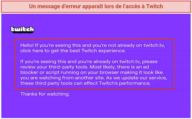 Screenshot of Twitch's purple error screen