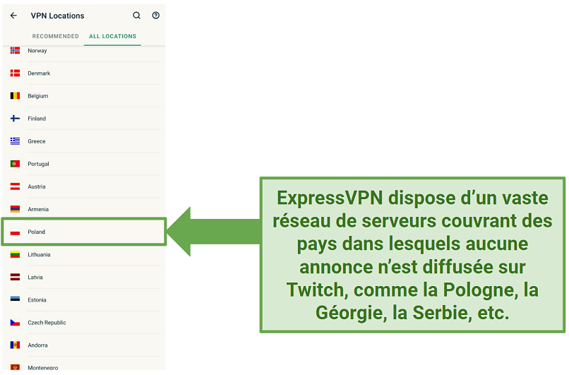 Screenshot of ExpressVPN's Android UI
