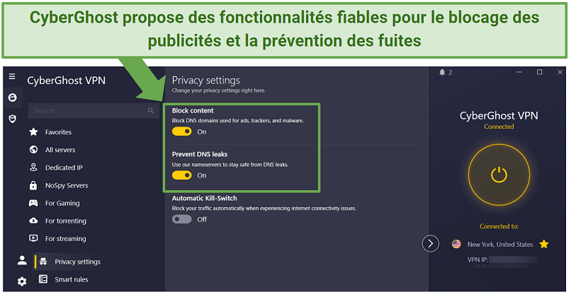 Screenshot of CyberGhost ad blocker feature in settings
