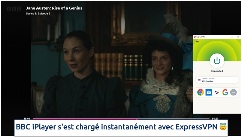 Screenshot showing image of Jane Austen: Rise of a Genius Episode 2 being played with ExpressVPN's London server