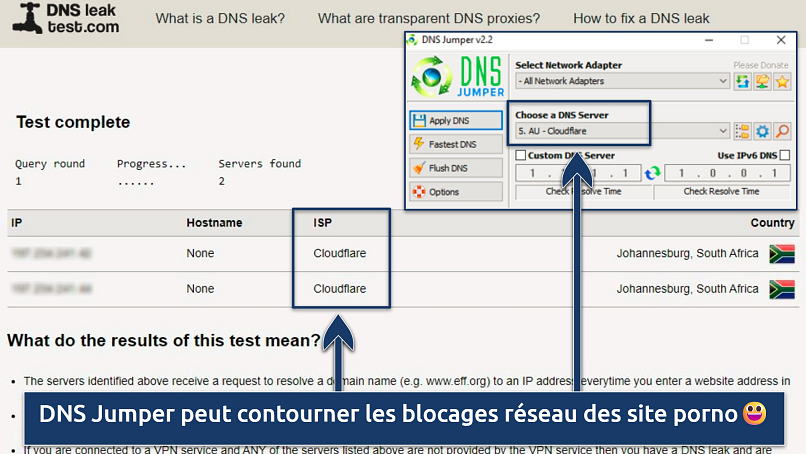 Screenshot showing the DNS Jumper interface