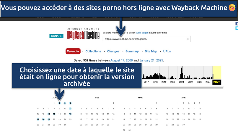 Screenshot showing the Internet Archive Wayback Machine interface