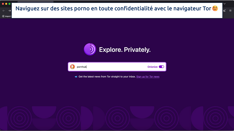 Screenshot showing the Tor Browser with “pornhub” typed in the search bar