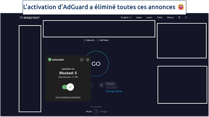 Image showing the speedtest by ookla website with AdGuard enabled