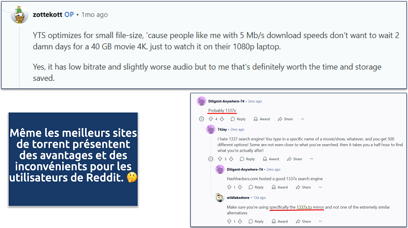 Screenshot of Reddit screenshots talking about 1337x and YTS