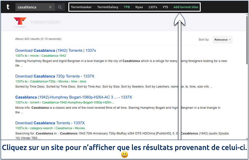 Screenshot of the Torrends search results page